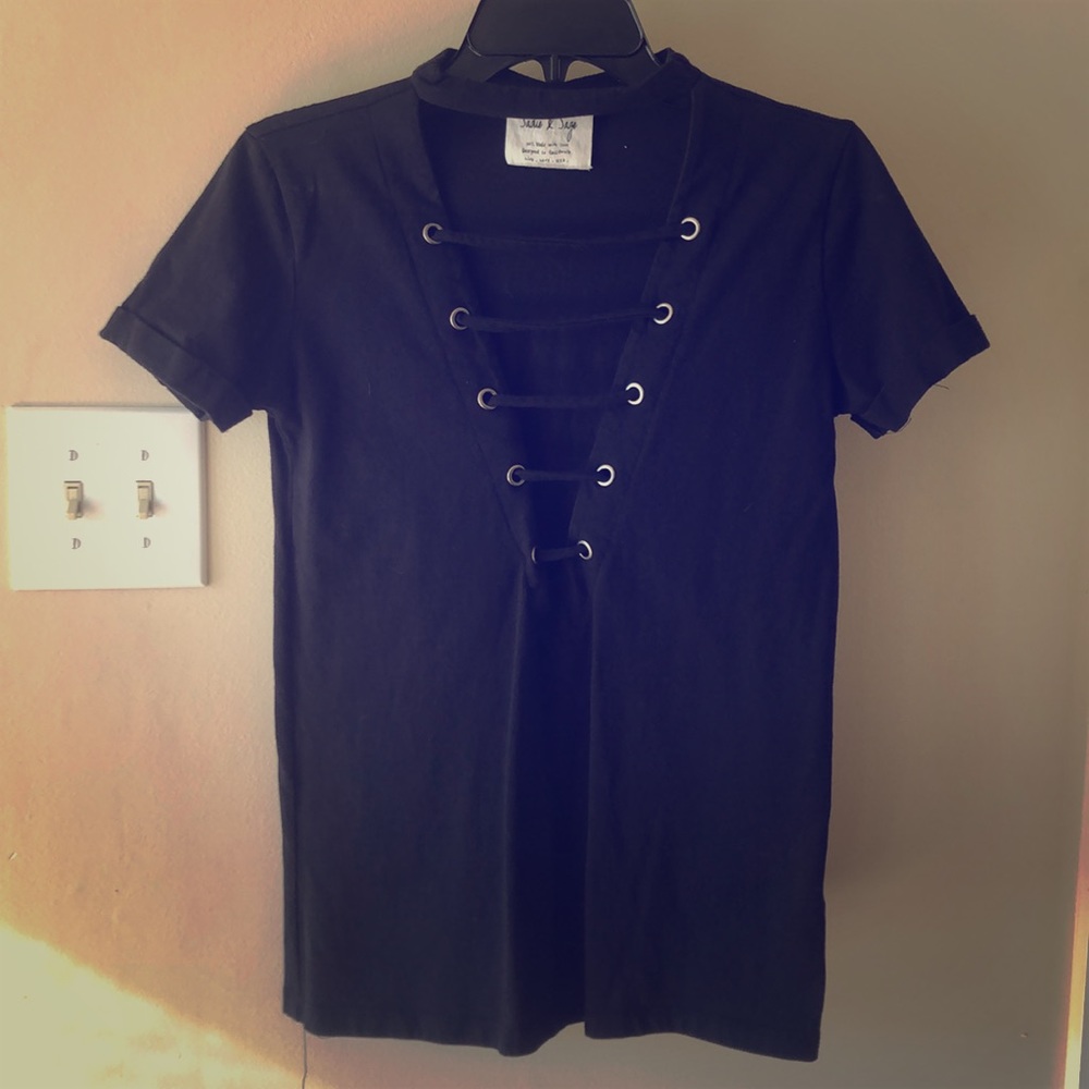 Black plunge t-shirt